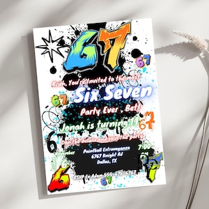 Six Seven Birthday Party Invitation, Cool Boy Teen Kids Editable Canva Template, Graffiti Spray Paint Invite, Gen Z Gen Alpha Invite, 5X7