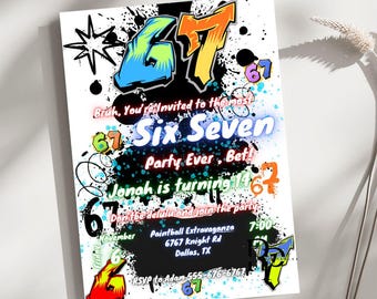 Six Seven Birthday Party Invitation, Cool Boy Teen Kids Editable Canva Template, Graffiti Spray Paint Invite, Gen Z Gen Alpha Invite, 5X7
