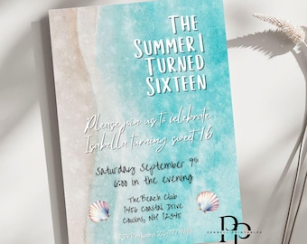 Invitation fête de plage Sweet 16 : l'été, je suis devenu jolie à thème (modèle numérique 5 x 7 po.)