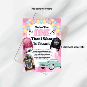 One That I Want First Birthday Invite, Grease First Bday Invite Girl, Pink Ladies Theme, Retro 50s Birthday Invite, Editable Canva Template image 3