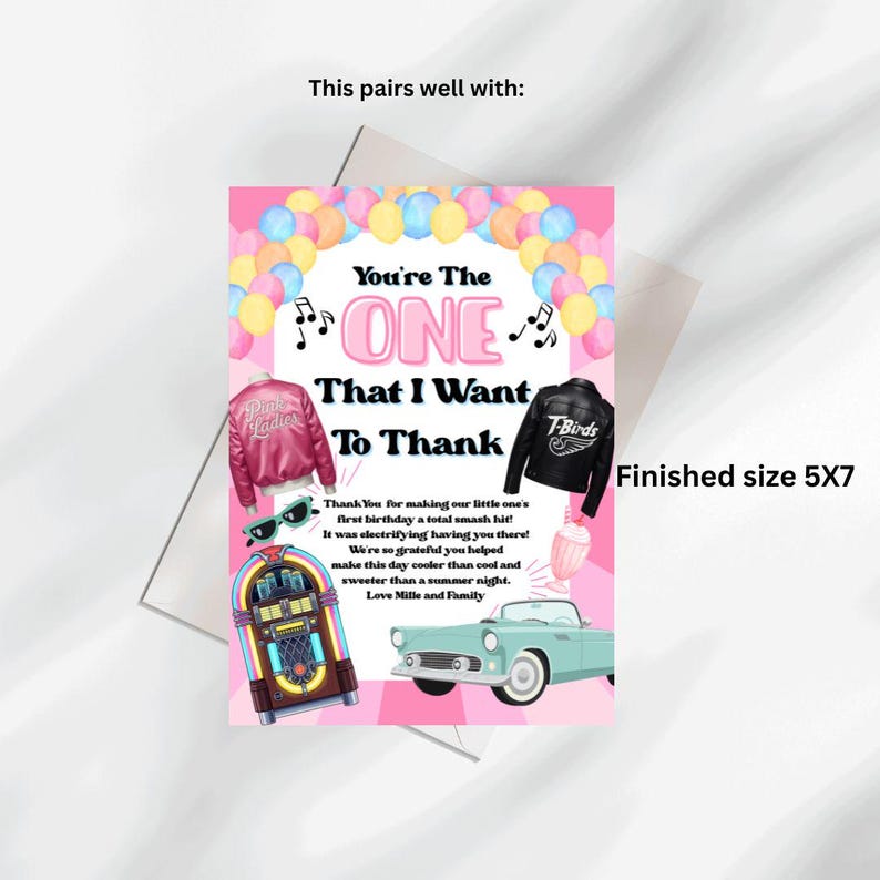 One That I Want First Birthday Invite, Grease First Bday Invite Girl, Pink Ladies Theme, Retro 50s Birthday Invite, Editable Canva Template image 3