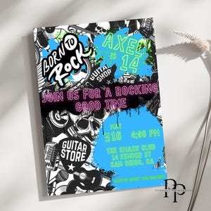 Born to Rock Boys Teen Birthday Invitation, Rock and Roll Birthday Invite, Custom Digital Birthday Invite Template, Cool Boys Teen Birthday