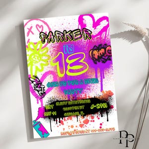 Graffiti 13th Birthday Invitation, Pink Graffiti, Editable Invitation Template, Custom Birthday Invite, Cool Boys Girls Birthday Invitation