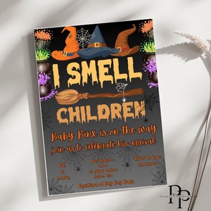 I Smell Children Baby Shower Invitation, Editable Template, Cute Halloween Baby Shower