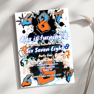 Six Seven Eight Birthday Party Invitation, Cool Boy Kids Editable Canva Template, Graffiti Spray Paint Invite, Gen Z Gen Alpha Invite, 5X7