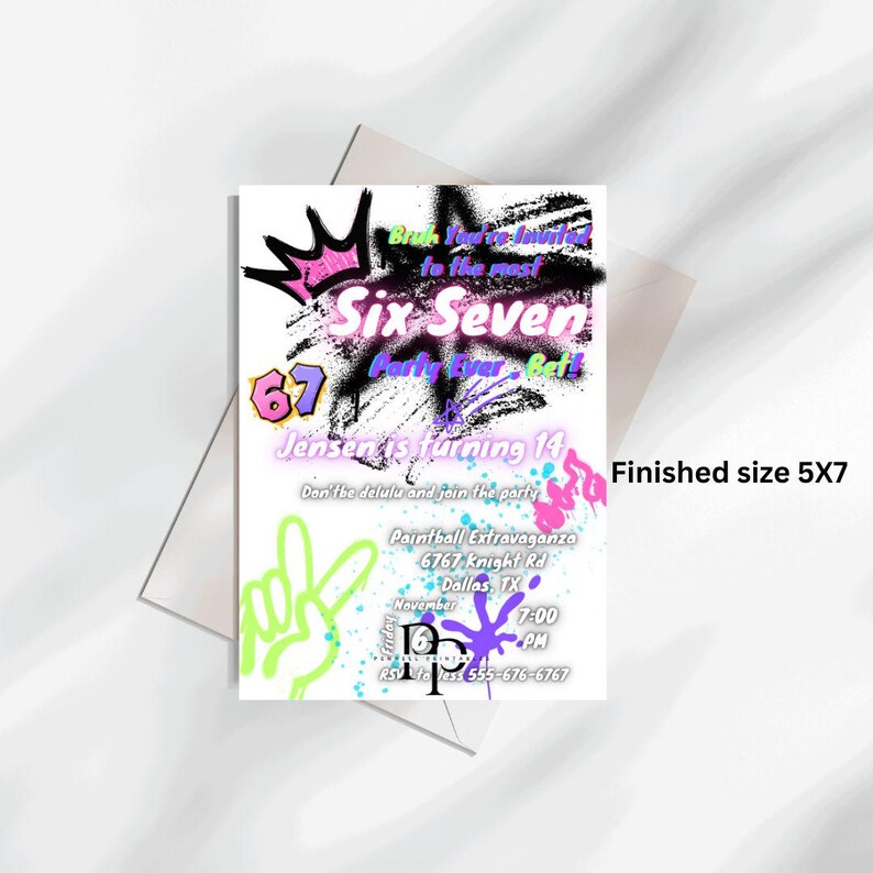 Six Seven Birthday Party Invitation, Cool Girl Teen and Kids Editable ...