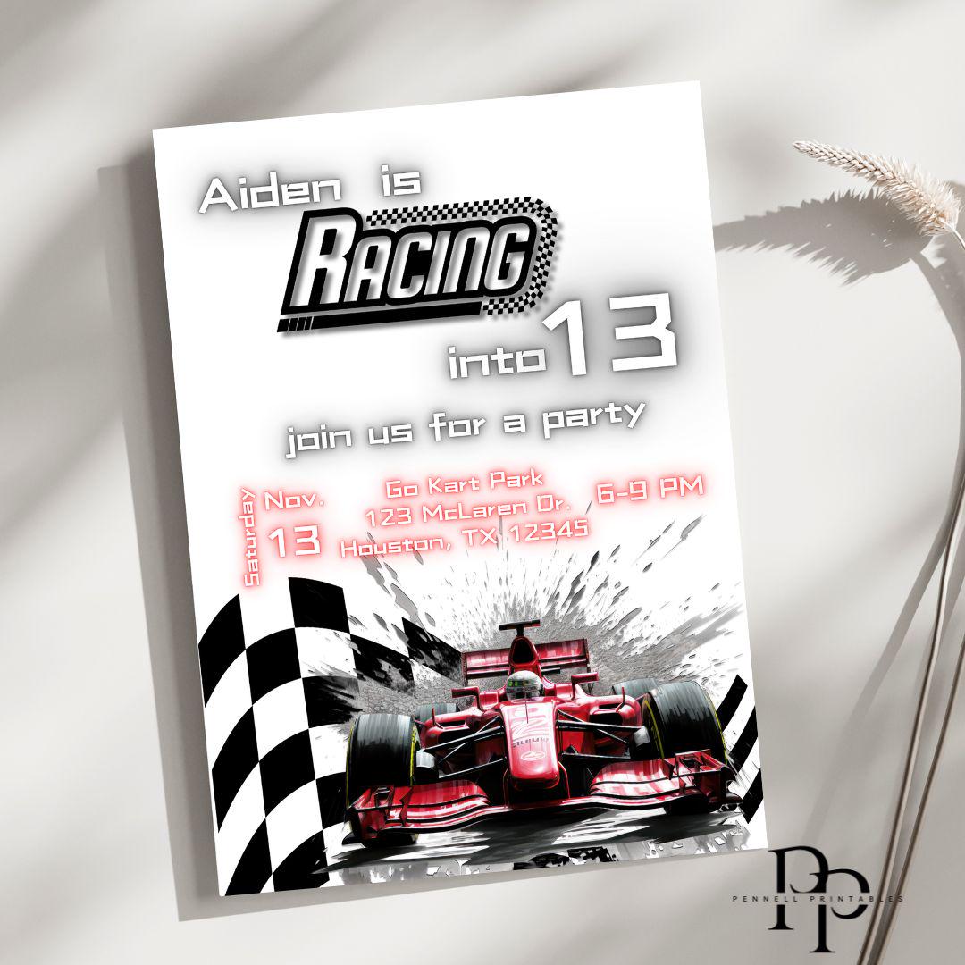 Race Car Birthday Invitation, Teen Boy Birthday Invite Any Age, Formula One Invite, Digital Birthday Invitation, Custom Invite