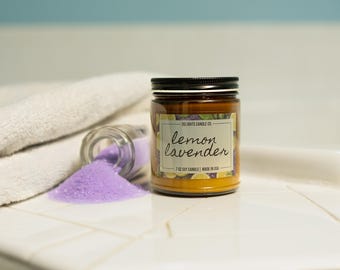 Lemon Lavender Soy Candle, Lemon Lavender Candle, Amber Jar Candle, Aromatherapy Candle, Lemon Lavender Scented Candle, Floral Soy Candle
