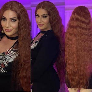 Copper Red Beauty Waves Lace Front Wig Goddess Beauty Wig Auburn