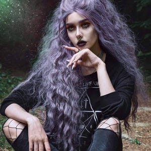Lilac Light Purple Curly Wavy Lace Front Wig Wig Human Hair Synthetic Hair