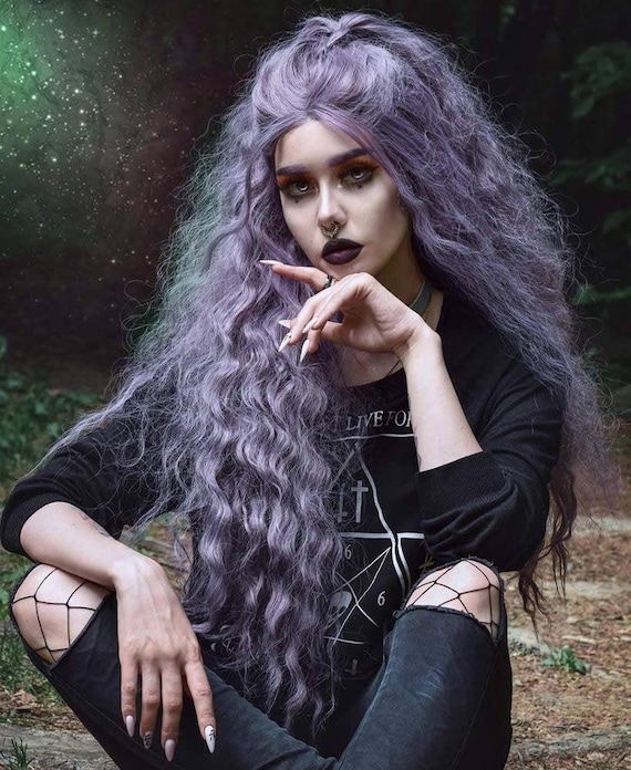 Lilac Light Purple Curly Wavy Lace Front Wig Wig Human Hair Synthetic Hair