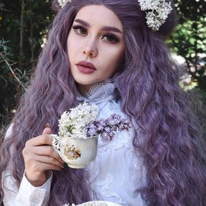 Lilac//Light Purple//Curly//Wavy// Lace Front Wig//Wig//Human Hair//Synthetic Hair - Goddess Beauty Royal Wigs