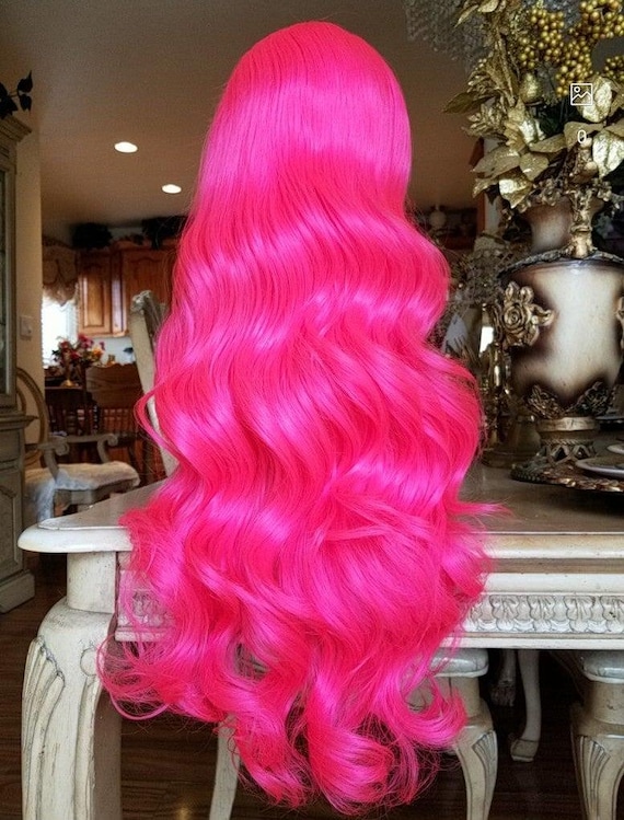 Hot Pink Beauty Wavy Lace Front Wig - Etsy UK display picture 1