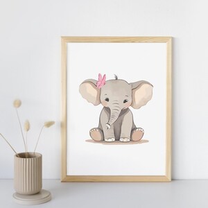 Póster infantil de elefante: ilustración delicada, decoración de habitación de bebé, regalo encantador