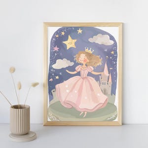 Póster infantil de princesas: ilustración delicada, decoración de habitación de bebé, regalo encantador