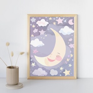 Póster infantil Moonlight - Ilustración delicada, decoración para habitación de bebé, regalo encantador