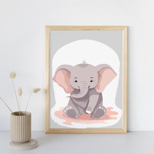 Póster infantil de niño elefante: ilustración delicada, decoración de habitación de bebé, regalo encantador