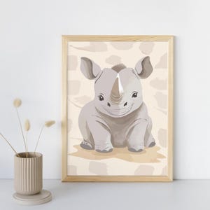 Póster infantil de rinoceronte: ilustración delicada, decoración de habitación de bebé, regalo encantador
