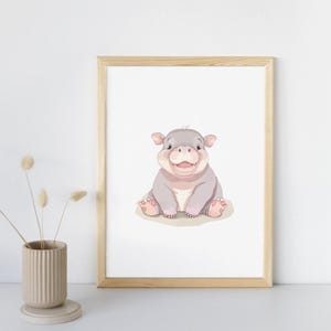 Póster infantil de hipopótamo: ilustración delicada, decoración de habitación de bebé, regalo encantador