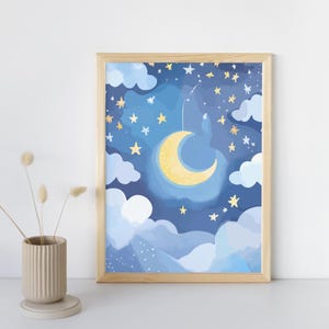 Póster infantil Luna - Ilustración delicada, decoración de habitación de bebé, regalo encantador