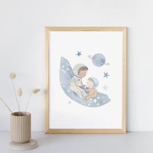 Póster infantil de familia de astronautas: ilustración delicada, decoración de habitación de bebé, regalo encantador