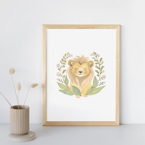 Póster infantil León del bosque - Ilustración delicada, decoración para habitación de bebé, regalo encantador