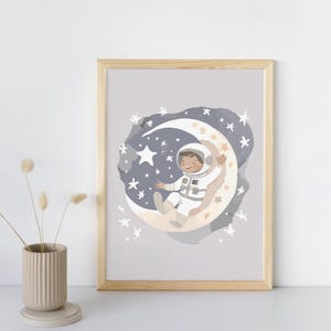 Póster infantil Astronauta en la Luna: ilustración delicada, decoración de habitación de bebé, regalo encantador