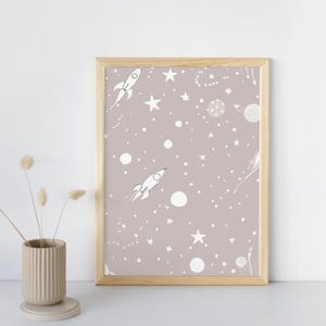 Póster infantil Nave espacial - Ilustración delicada, decoración para habitación de bebé, regalo encantador