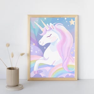 Póster infantil de unicornio: ilustración delicada, decoración de habitación de bebé, regalo encantador