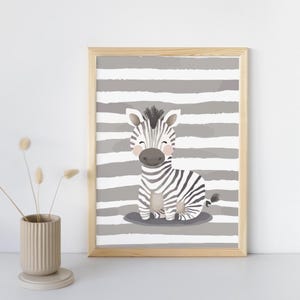 Póster infantil con rayas de cebra: ilustración delicada, decoración de habitación de bebé, regalo encantador