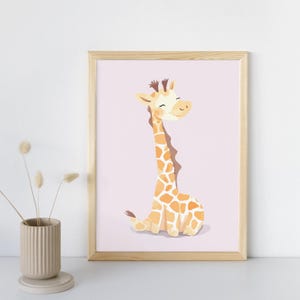 Póster infantil de jirafa rosa: ilustración delicada, decoración de habitación de bebé, regalo encantador