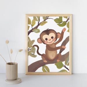 Póster infantil de monos de la jungla: ilustración delicada, decoración de la habitación del bebé, regalo encantador