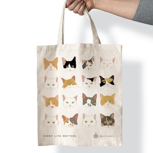 Einkaufstasche mit Katzenmotiv aus 100% Baumwolle, Nachhaltiger Stil für jeden Anlass | Größe 38x38cm mit passenden Griffen 34cm