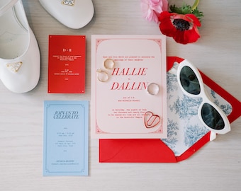 Conjunto de convites de casamento únicos e coloridos | Pacote | Modelo Canva | Download digital