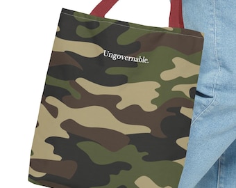 Ungovernable Camouflage Tote Bag - Durable Everyday Bag in 2 Sizes with Multiple Handle Colors