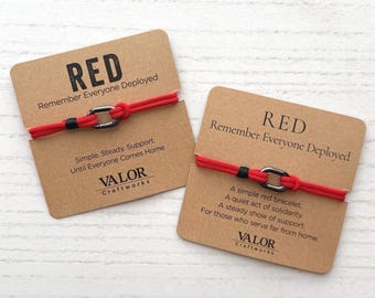 Remember Everyone Deployed RED Military Support Bracelet Deployment Gift For Military Family Support Troops Deployment Reminder Wrist Band
