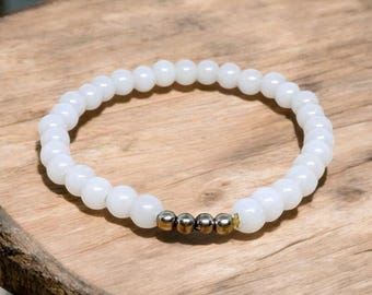 Bracelet en jade blanc : perles de guérison naturelles, bijoux positifs