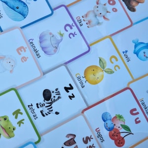 Tarjetas didácticas del alfabeto Montessori / Tarjetas ABC en inglés para niños / Tarjetas de aprendizaje laminadas / Regalo educativo / 10 x 10 cm / Idiomas personalizados