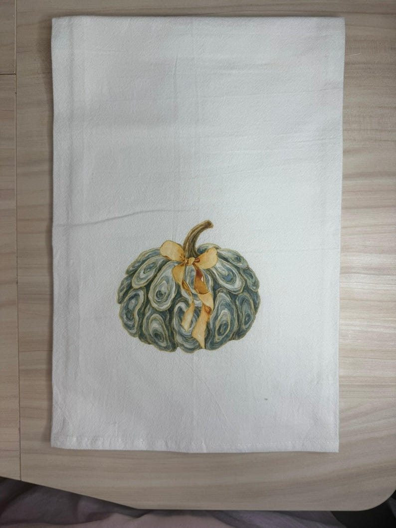 Oyster Shell Pumpkin Printed on White Flour Sack Towel