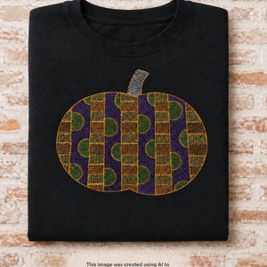 Halloween Gingham Pumkin Embroidered T-Shirt