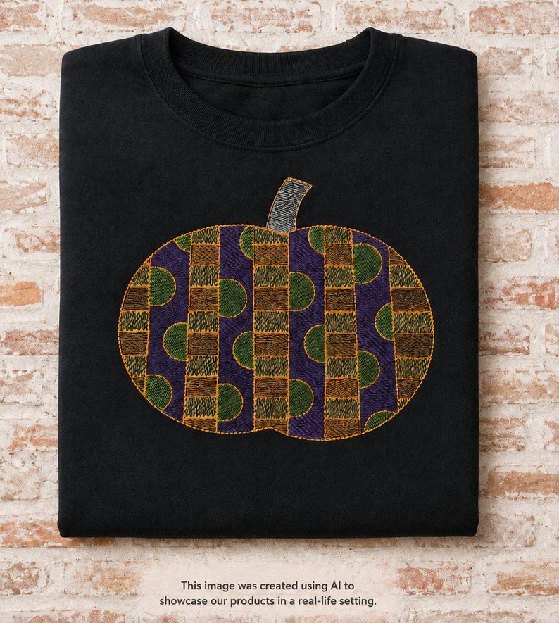 Halloween Gingham Pumkin Embroidered T-Shirt