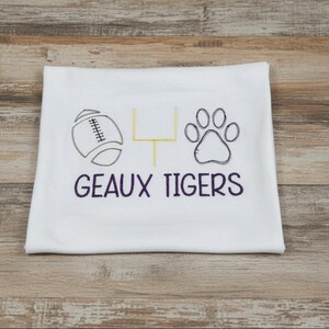 Geaux Tigers Trio with Goal Post, Football, Paw Print Embroidered Shirt