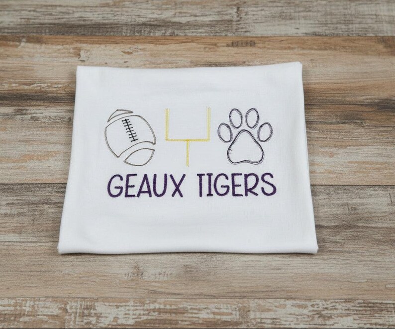 Geaux Tigers Trio with Goal Post, Football, Paw Print Embroidered Shirt