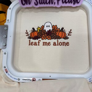 Leaf Me Alone with Leaves and Ghost Halloween-Theme Embroidered Shirt