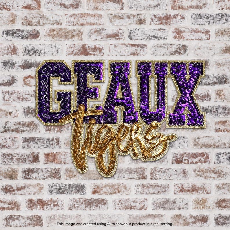 Geaux Tigers Purple And Gold Sequin Iron On patch