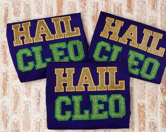 Mardi Gras Hail Cleo Embroidered Shirt or Sweatshirt w/Glitter Applique