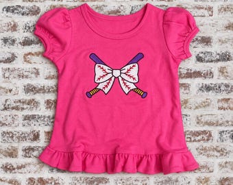 Baseball (or Softball) Bow with Crossed Bats Embroidered Shirt