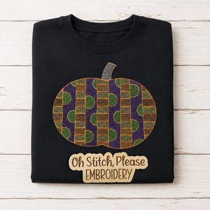 Halloween Gingham Pumkin Embroidered T-Shirt