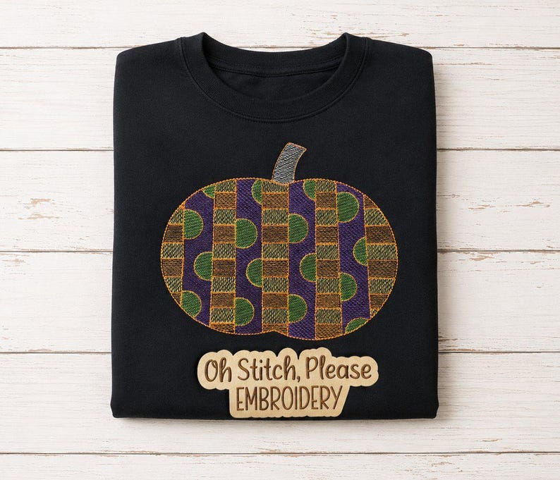 Halloween Gingham Pumkin Embroidered T-Shirt
