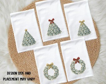 Oyster Christmas Tree and Wreath Printed on Flour Sack